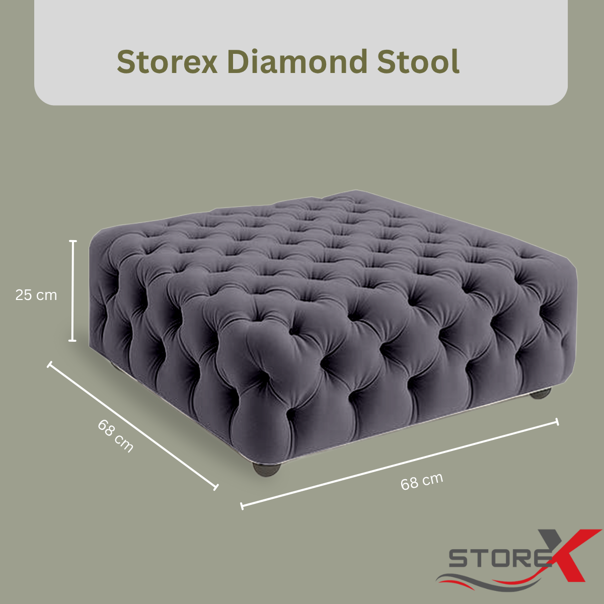 STOREX Diamond Tufted Ottoman Coffee Table – Velvet Upholstered Footstool Bench