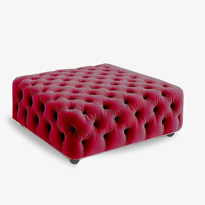 STOREX Diamond Tufted Ottoman Coffee Table – Velvet Upholstered Footstool Bench
