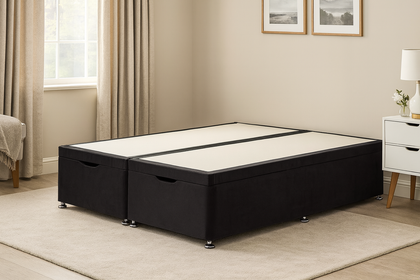 Storex Soft Velvet Ottoman Storage Bed Divan Drawers Bed Plush Gas Lift Up Base