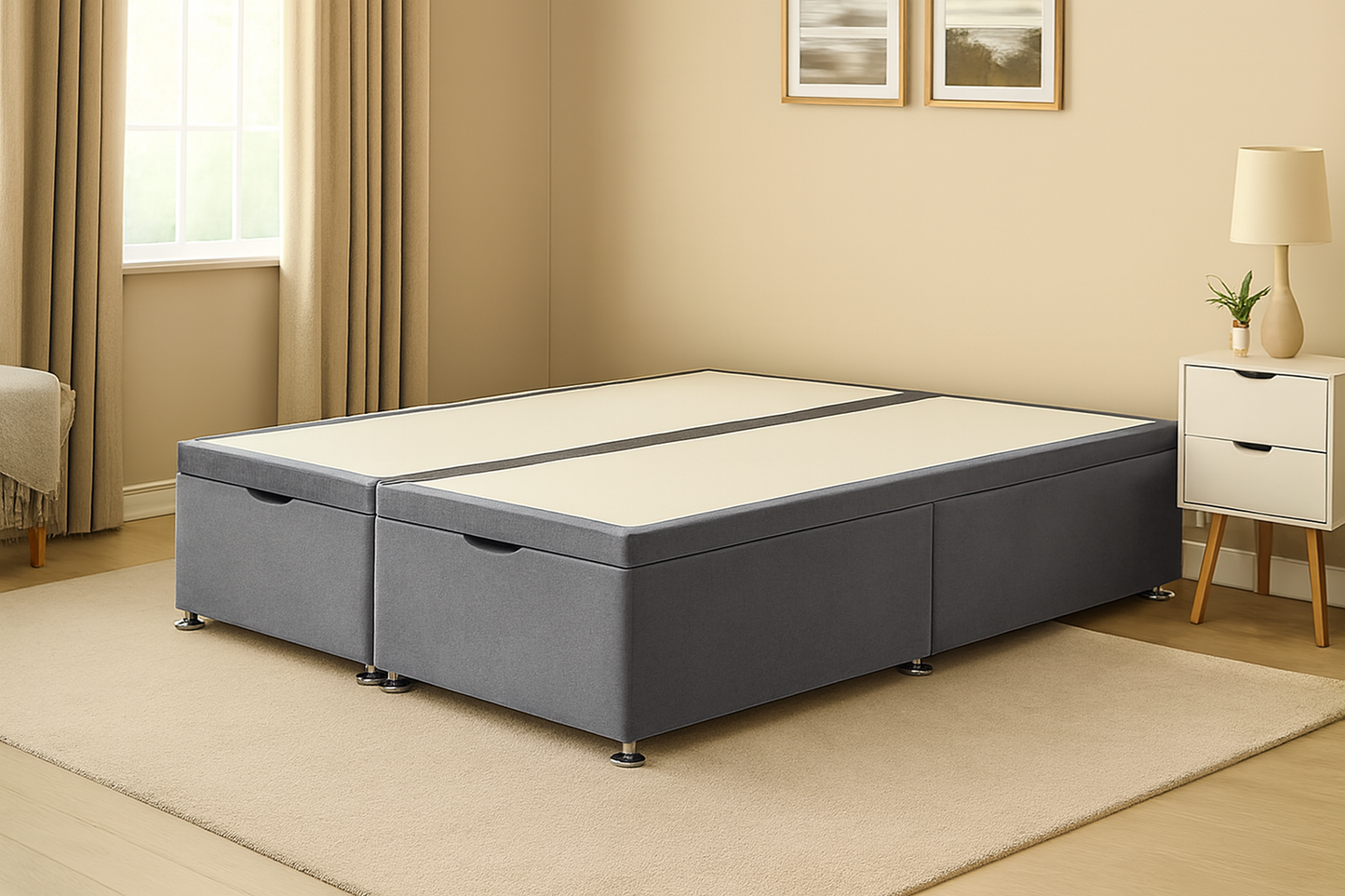 Storex Soft Velvet Ottoman Storage Bed Divan Drawers Bed Plush Gas Lift Up Base