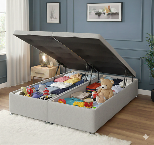 Storex Soft Velvet Ottoman Storage Bed Divan Drawers Bed Plush Gas Lift Up Base