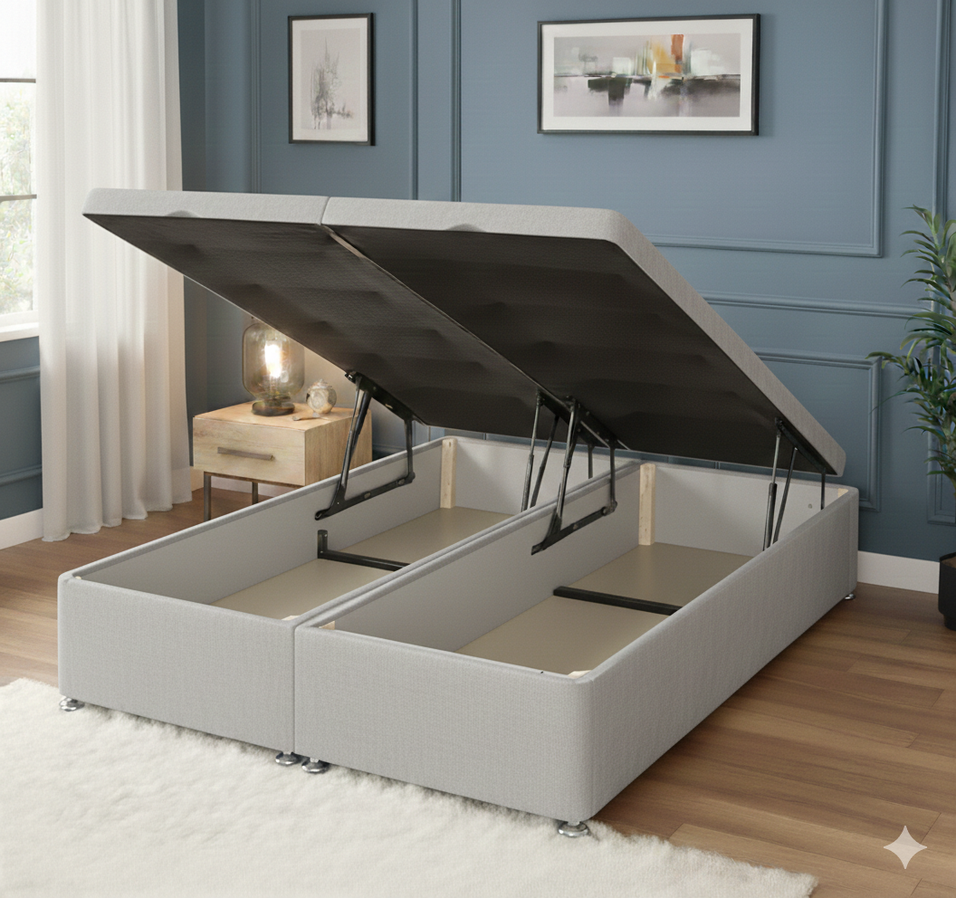 Storex Soft Velvet Ottoman Storage Bed Divan Drawers Bed Plush Gas Lift Up Base