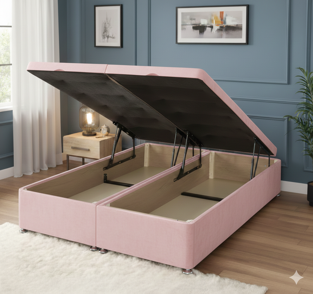 Storex Soft Velvet Ottoman Storage Bed Divan Drawers Bed Plush Gas Lift Up Base