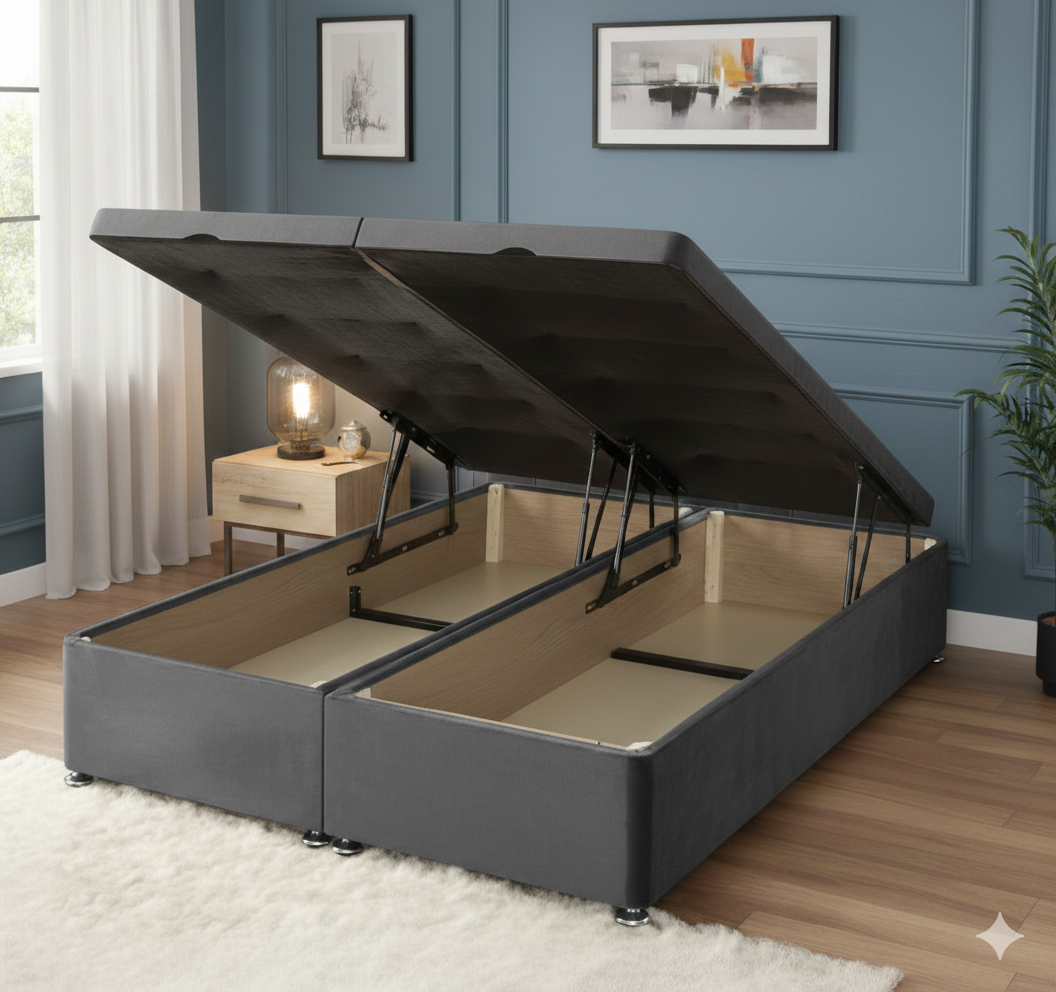 Storex Soft Velvet Ottoman Storage Bed Divan Drawers Bed Plush Gas Lift Up Base