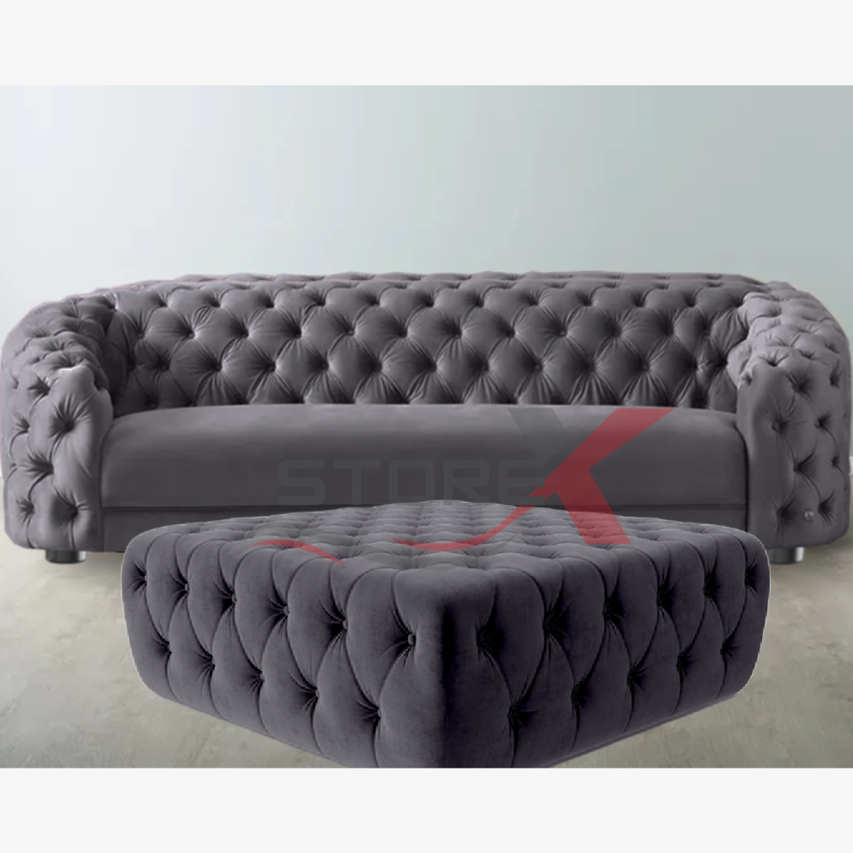 STOREX Diamond Tufted Ottoman Coffee Table – Velvet Upholstered Footstool Bench