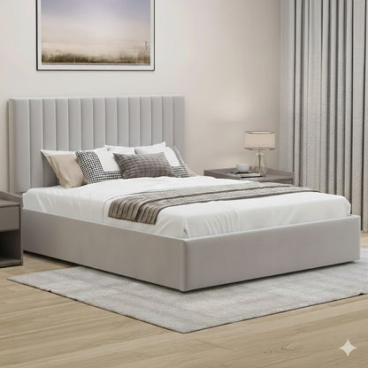 Ottoman Storage Bed, Velvet Double Bed Frame, Upholstered Gas Lift Up Bed Frame