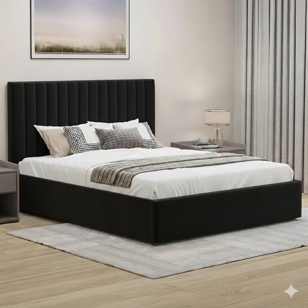 Ottoman Storage Bed, Velvet Double Bed Frame, Upholstered Gas Lift Up Bed Frame