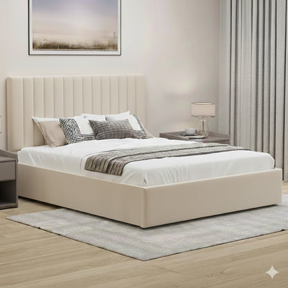 Ottoman Storage Bed, Velvet Double Bed Frame, Upholstered Gas Lift Up Bed Frame