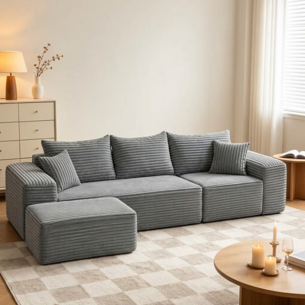 Mellow Modular Sofa With Ottoman — Jumbo Cord - Cream