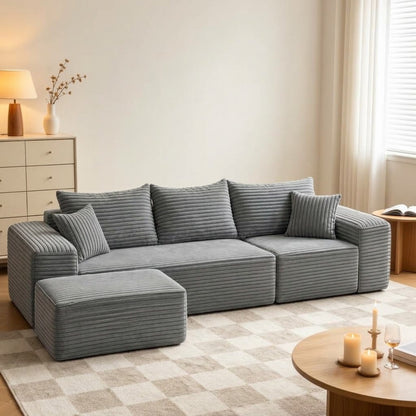 Mellow Modular Sofa With Ottoman — Jumbo Cord - Cream